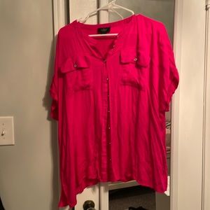 Pink short sleeve button down with sleeve detail